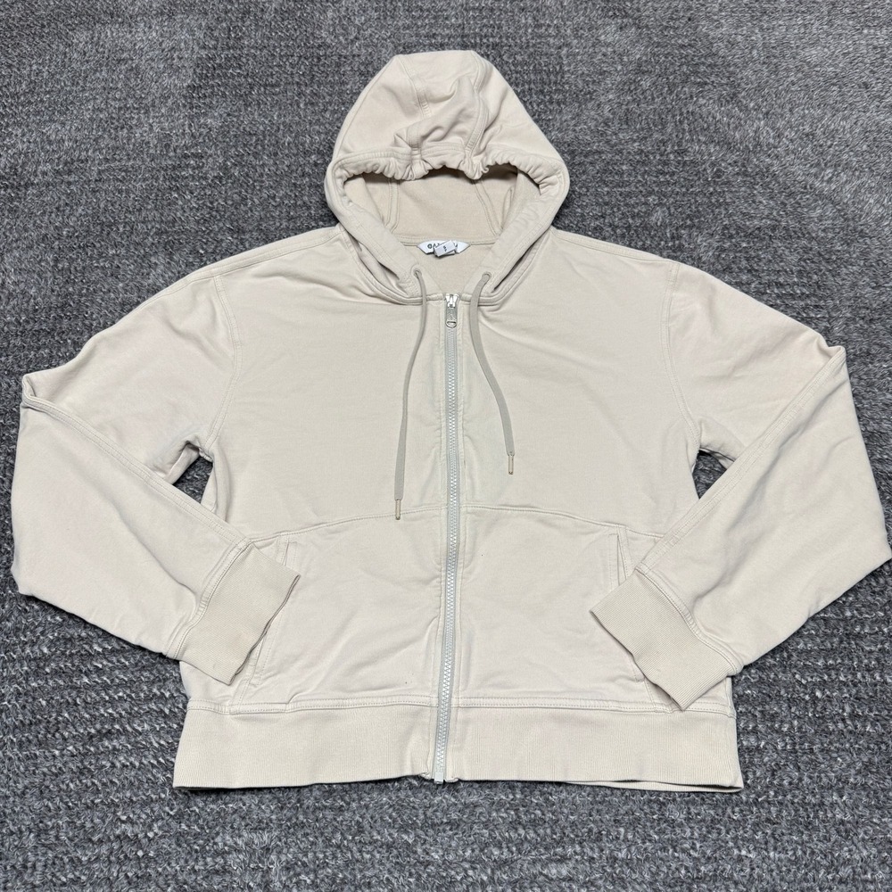Athleta Womens Full Zip Hoodie Size SP Beige Long Sleeve Sweatshirt Athletic